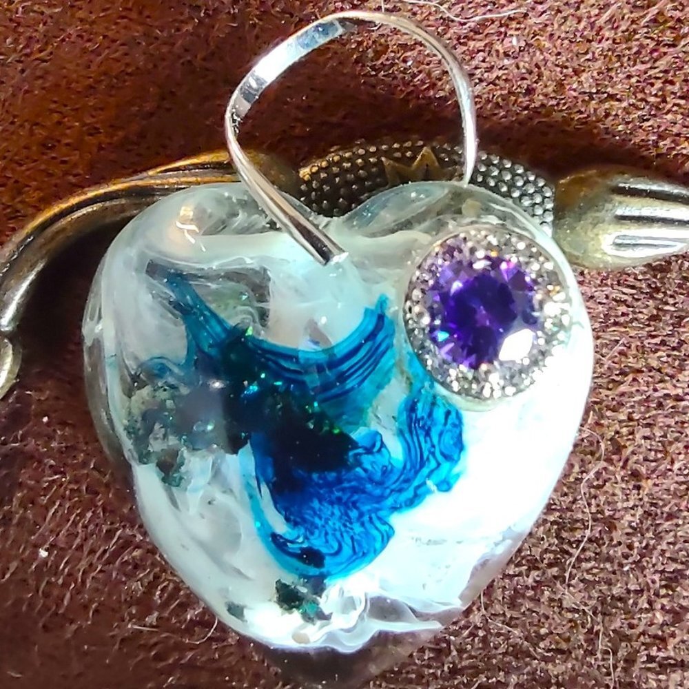 Blue Sapphire, Topaz and Resin Blue heart Pendant